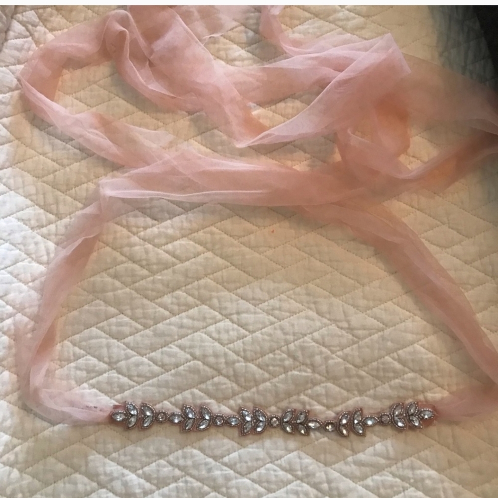 Bhldn blush pink rhinestone and beaded decorative bridesmaids belt